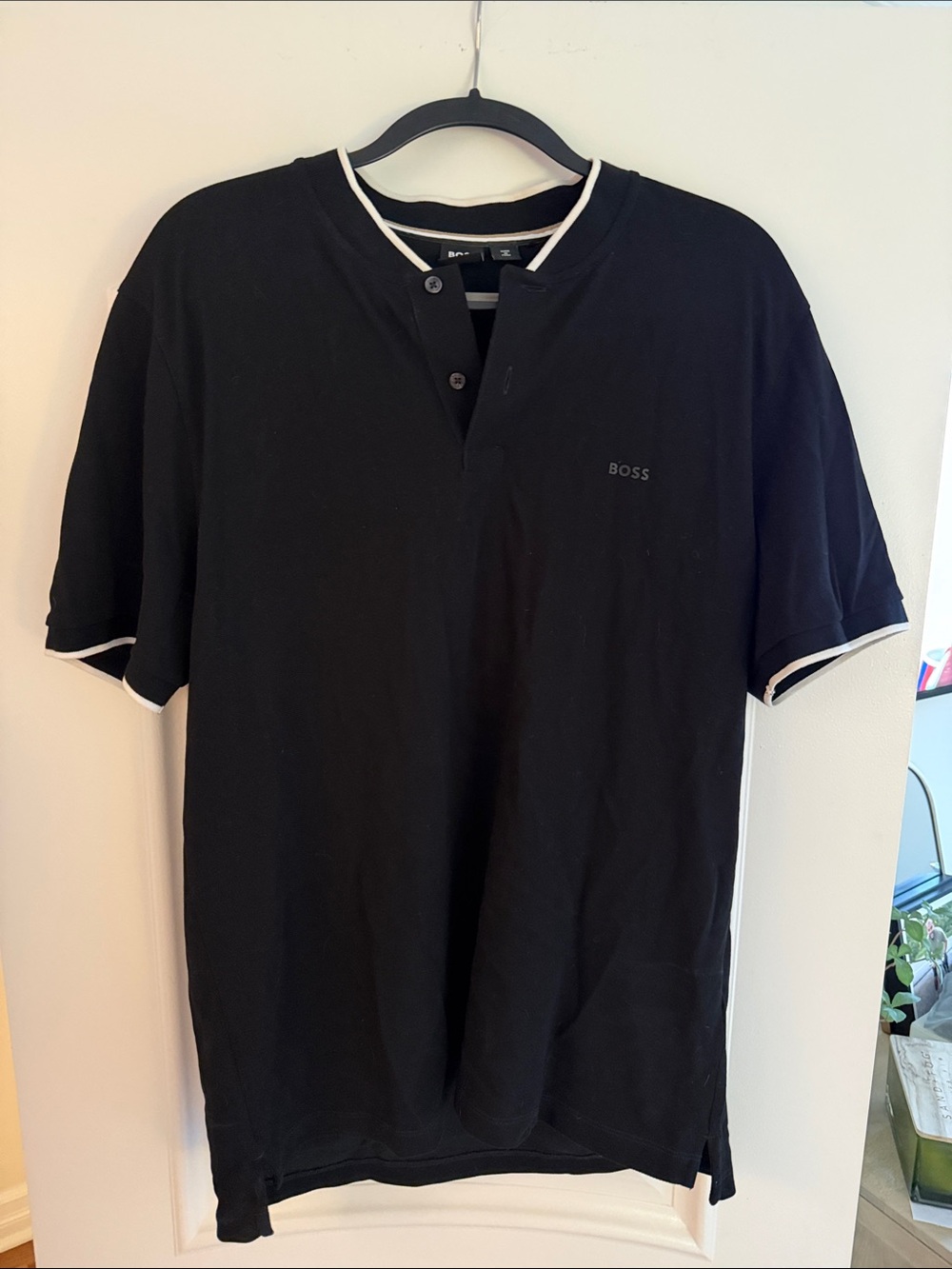 BOSS Black Henley with White Trim